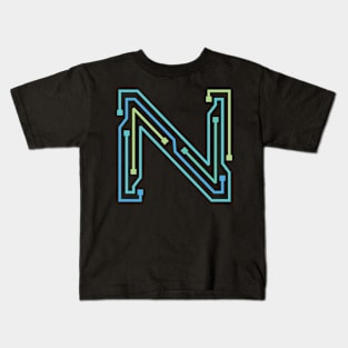 Alphabet N Circuit Typography Design Kids T-Shirt